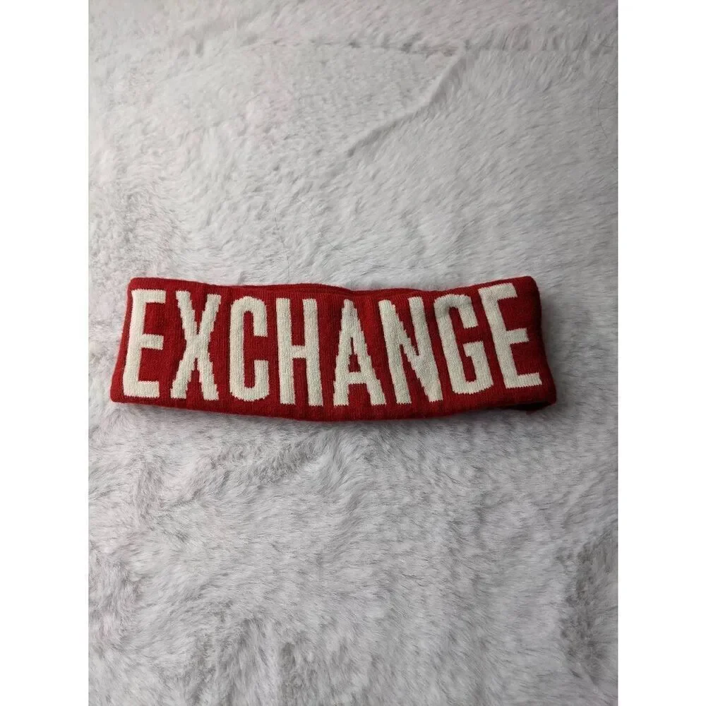 Vintage Armani Exchange Red‎ Off White Headband Winter Knitwear Ear Warmers